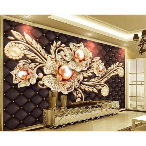 Beibehang Custom wallpaper European black soft bag jewelry diamond flower TV background wall home decoration murals 3d wallpaper