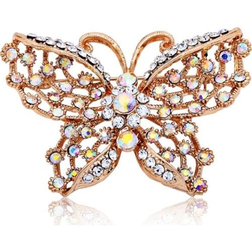 Rhinestone buttterfly brooches alloy jewelry plated hats decoration garment safety pin alloy broches for shoes X1539