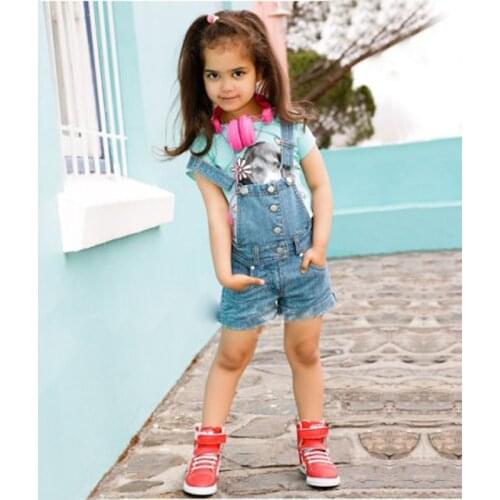 Jumpsuit Girls Jeans Summer Toddler Girl Overalls Clothing Kids Girls Clothes 2 Years Girl Fashion O-neck Set 2 Pcs Suit