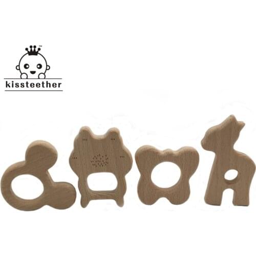DIY Baby Teether Toys Organic Natural Beech Wooden Mickey Mouse-Alpaca-Butterfly-Cat Hand Cut Toy Baby Wooden Teether Gift