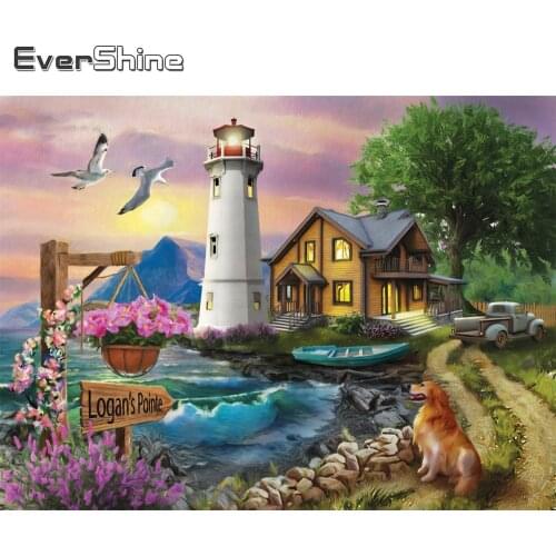 Evershine 5D DIY Diamond Painting Lighthouse Mosaic Art Diamond Embroidery House Landscape Handmade Gift Wall Decorations