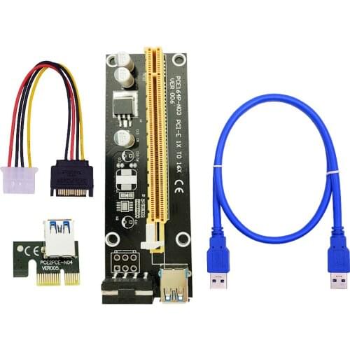 H1111Z VER006 PCI-E Riser Card 006 PCIE 1X to 16X Extension Adapter 60CM USB 3.0 Cable SATA 4Pin Molex Power for Miner Mining