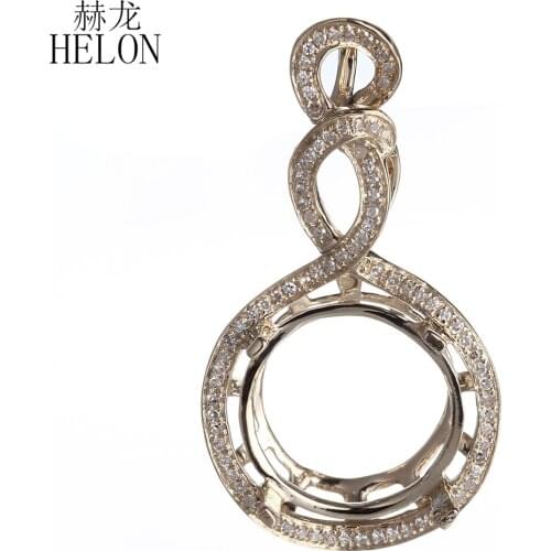 HELON Solid 10K Yellow Gold Real Natural Diamonds Women Fine Jewelry Semi Mount Diamond Pendant Setting Fit Round Cut 11-13mm