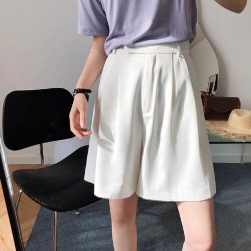 HXJJP High Waist Straight Pants Womens Casual Wide Leg White Suit Shorts Female