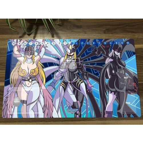 Digimon Playmat Angewomon Mastemon Ladydevimon DTCG CCG Mat Trading Card Game Mat Mouse Desk Pad Gaming Play Mat &Zones Free Bag