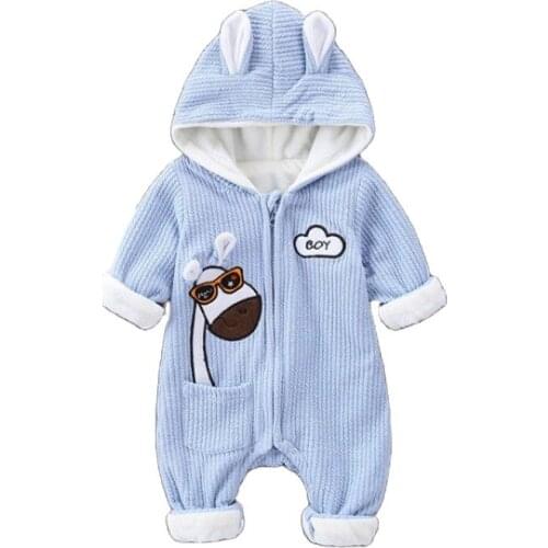 2020 Hot Sale Autumn Winter Romper for Baby Cotton Cartoon Pocket Design Infant Fall Hooded Jackets Baby Jumpsuit Baby Clothes