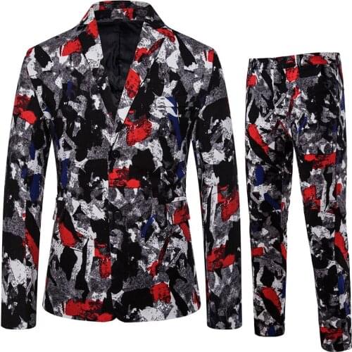 Men Linen Flax Blazer & Pants 2 Pcs set ​Chinese national style printing stitching mens suits fashion Tuxedos Unique design