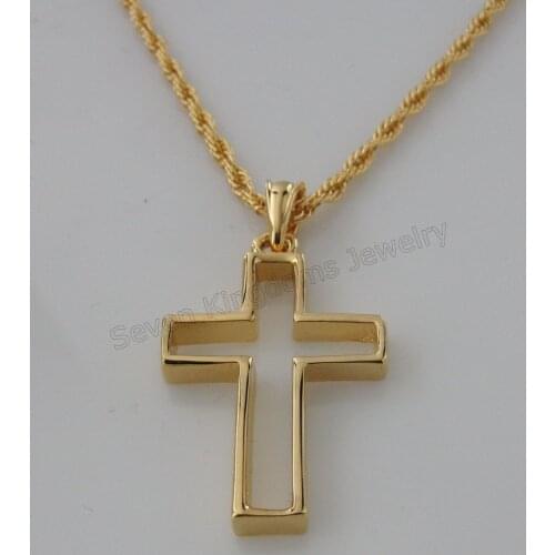Min order 10$/CAN MIX/ - YELLOW GOLD GP 24" TWIST ROPE NECKLACE& PLAIN JESUS CROSS GOD PENDANT IT HANGS 50MM 1.97 inch