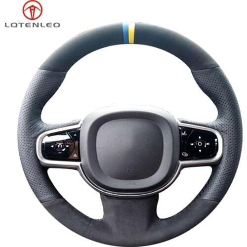 LQTENLEO Black Genuine Leather Suede Car Steering Wheel Cover For Volvo S90 V90 XC90 2015-2019 XC60 S60 V60 2018 2019
