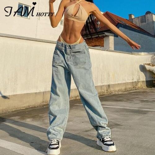 Pockets Front Fashion Wide Leg Straight Jeans Women Casual High Waist Baggy Loose Long Denim Trousers Oversize Pants Iamhotty
