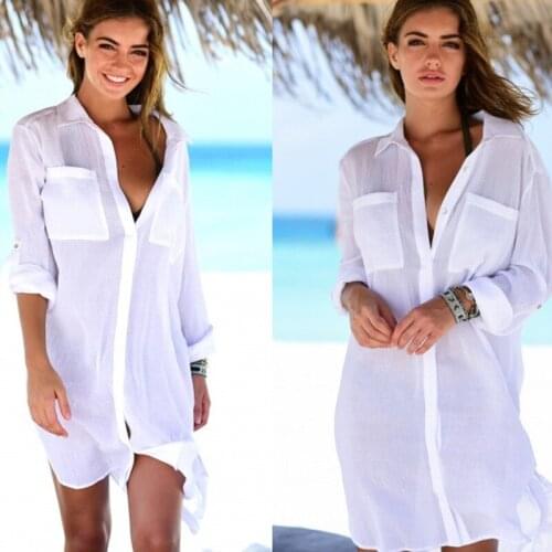 Bikini Cover Ups New Blouse Sexy Perspective Beach Blouse Bikini Coat Shirt Swimsuit Cardigan Women