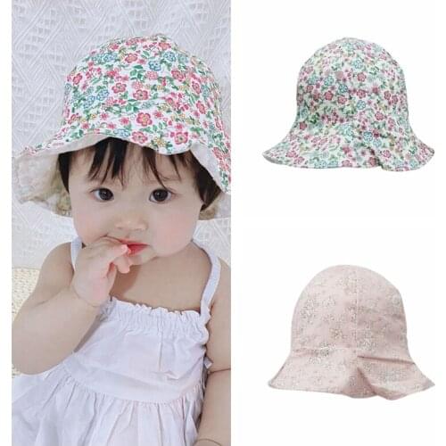 New Arrives Summer Outdoor Baby Hat Infant Girl Sun Hat Cotton Children Kids Floral Beach Cap Double Sided Bucket Hats