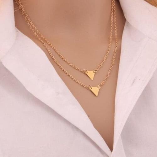 The new fashion accessories double triangular shape pendant necklace ladies elegant charm necklace