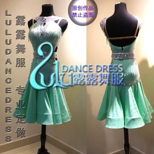 Women Ballroom Salsa Rhythm Latin Rumba Dance Dress US 10 UK 12 Peppermint Green dance latin dance dress