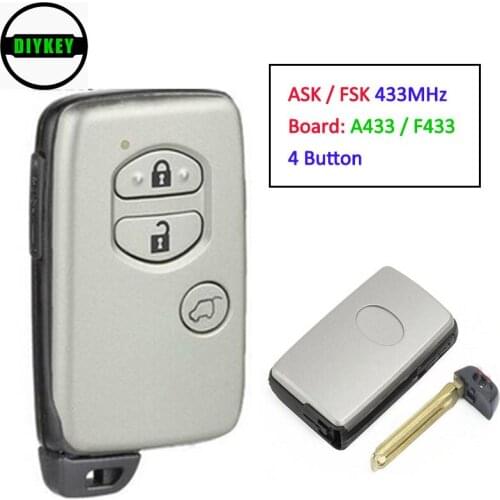 DIYKEY A433 F433 Board ASK / FSK 433MHz Smart Card Remote Key Fob for Toyota Prado Txl Desde 2012-2016 for Venza 2013-2015