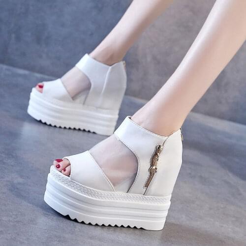 Fish Mouth Sandals Women Spring and Summer New Style Retro Breathable Thick-soled Mesh Shoes Trifle-soled Platform Shoes