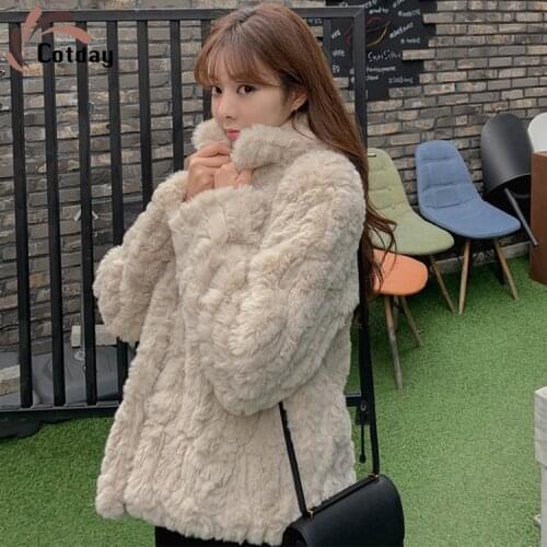 Cotday Lamb Fur Rex Rabbit Fur Korea Plush Thick Net Red Young Style Short Coat New Winter Warm Womens Fur Korean Fur Coat