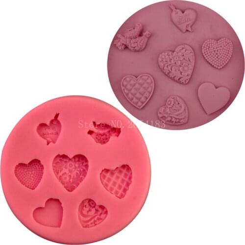Love Heart & Bird shape Silicone Fondant Soap 3D Cake Mold Cupcake Jelly Candy Chocolate Decoration Baking Tool Moulds FQ2387