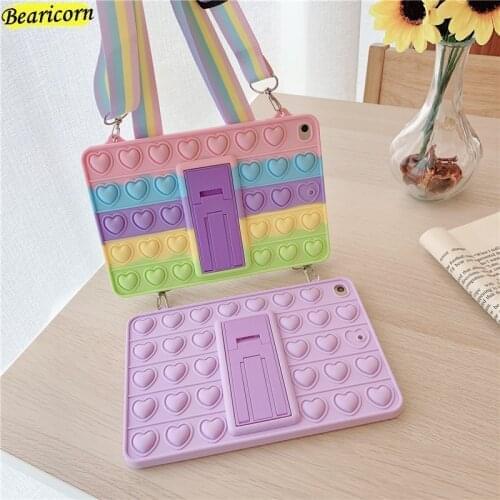 Pop Fidget Push Bubble Silicone Case For Apple iPad Pro 11 10.2 10.5 9.7 2016 2017 2018 2019 2020 2021 Love Rainbow Beans Cover