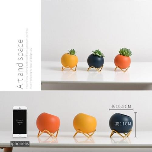 Creative Ceramic Vase Modern Simple Succulent Flower Pot Flower Arrangement Green Plant Iron FrameHydroponic Garden Potted Plant