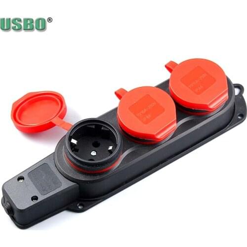 New IP44 16A 3000W EU German 2PE 3W Outdoor Waterproof Outlet Rain Plug with Cover Germany Russia Wireless Extension Power Strip