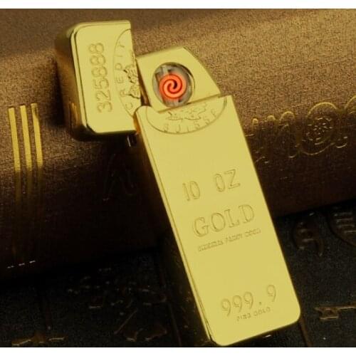 High Quality Gold Bar Shape Electronic Rechargeable Flameless Cigar Lighter USB charging lighters