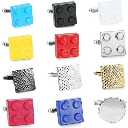High quality mens shirts cufflinks buttons brand new colorful building block cuff links French shirts wedding dress accessories