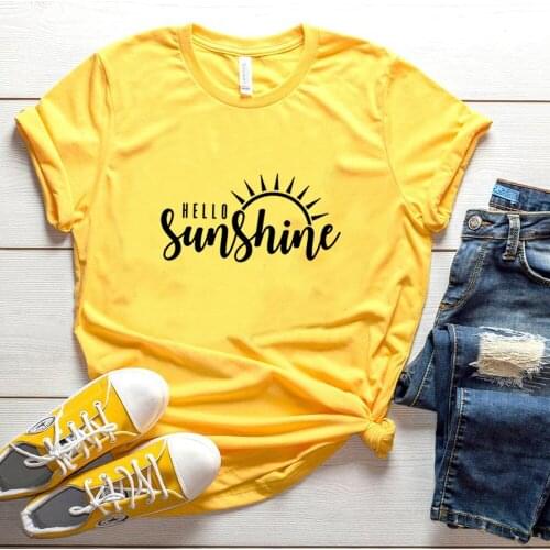 Womens Tshirt Yellow 90s Clothing Tee Graphic Top Hipster Retro T Shirt Gift Oversize Sun T-Shirt Hello Sunshine