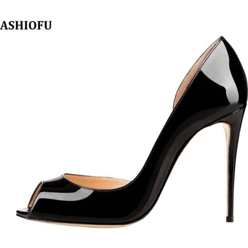 ASHIOFU Handmade New Ladies High Heel Pumps Open-toe Sexy Party Prom Dress Shoes Fashion Evening Club Court Shoes