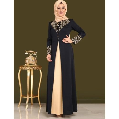 Womens Party Mature Solemn Abaya Long Dress Muslim Bronzing Dress Turkish Womens Clothing islamic clothing for women