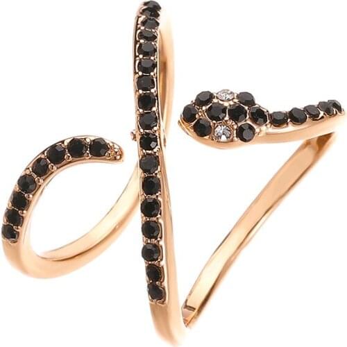 Meetvii Fashion Black CZ Stone Animal Snake Women Ring Punk Gold Silver Color Exquisite Stackable X-shape Rings Trendy New