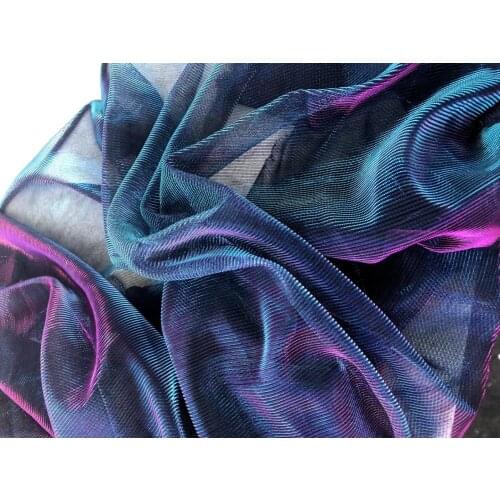 Star River dress handmade DIY magic color laser background fabric peacock blue gradient mesh fabric designer starlight