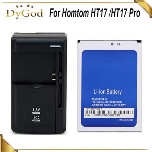 1LOT=1PC Universal Charger + 1PC For HOMTOM HT17 Battery for Homtom HT17 Pro Bateria Accumulator AKKU 3000mAh