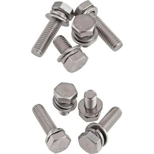 10PCS M4 M5 M6 304 trimmed outer hexagonal screws with flat washer spring washer bolts