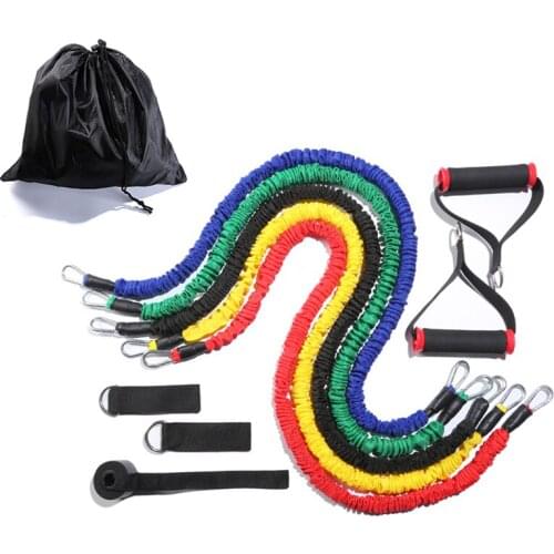 11 PCS/SET 100% Nature Latex Fitness Resistance Bands Upgraded Stretch Tubes Pull Rope with Protective Nylon Sleeves