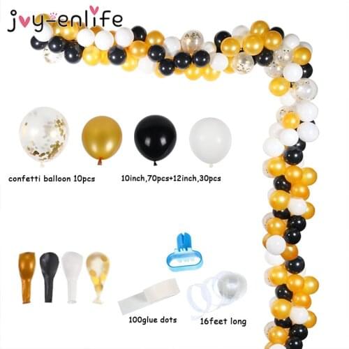 113pcs/set Black Gold Latex Balloons Arch Kit Confetti Latex Ballon Wedding Birthday Party Garland Baby Shower Backdrop Decor