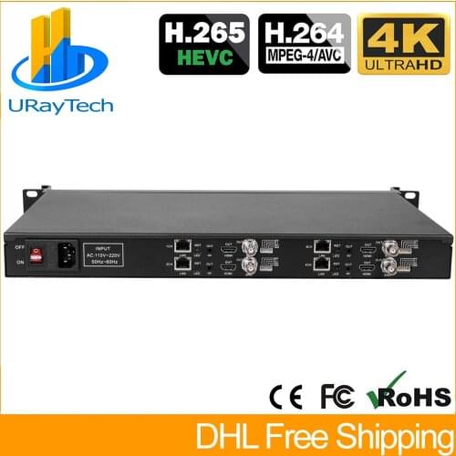 1U Rack 4 Channels H.265 H.264 IP Camera to HDMI CVBS Video Streaming Decoder for Decoding RTSP UDP M3U8 HLS SRT RTMP RTP etc