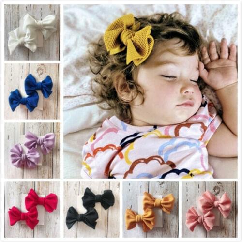 2Pcs Baby Girls Hair Bow Clips Kids Headwear Ribbon Bowknot Barrettes Infant Headwear