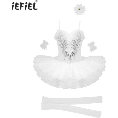 2021 Kids White Swan Lake Ballet Costume Girls Professional Ballet Tutu Dress Stage Performance Birthday Party Dress Dancewear