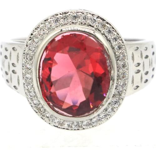 28x15mm Lovely Cute Created Pink Tourmaline Brigth Zircon Silver Rings for Woman Elegant Jewelry Wholesale