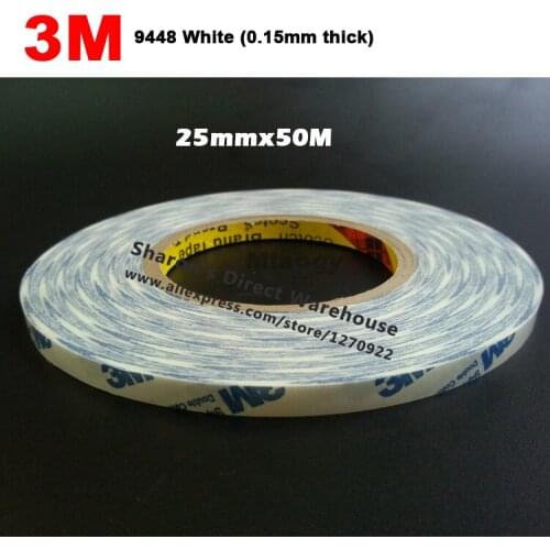 25mm *50M 3M 9448 White Two Sided Adhesive Tape for Rubber, Plastic, Rough Surface Electric Parts Panel Adhesive