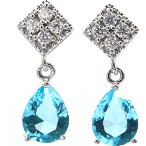 41x30mm Lovely Moon Shape Created London Blue Topaz White Pearl Gift For Sister Silver Earrings