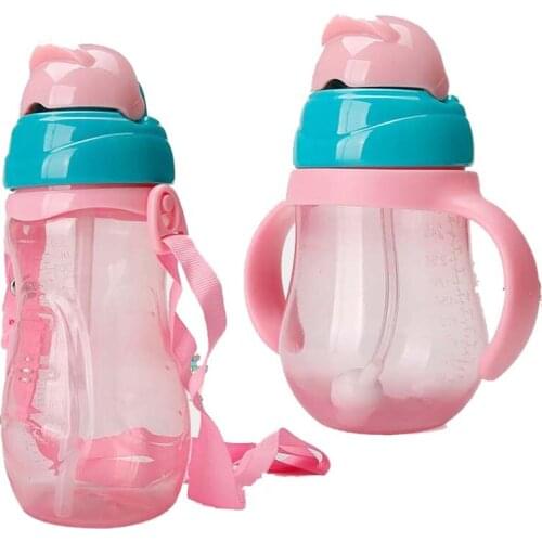 260/320ml Baby Bottle Kids Cup Silicone Sippy Children Training Cups Cute Baby Drinking Water Straw Handle Feeding Bottle
