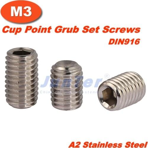 50pcs/lot M3(3mm) A2 Stainless Steel Cup Point Grub Hex Socket Set Screws DIN916