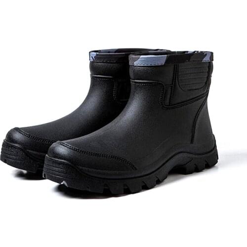 Rain Boots Waterproof Spring Winter Shoes Men Rain Boys Water Rubber Black Ankle Boots Slip-on Botas 4p