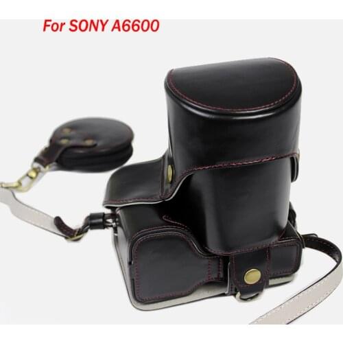 Retro PU Leather Case camera Bag For SONY A6600 ILCE-6600 Portable protective cover With Bottom Battery Opening shoulder strap