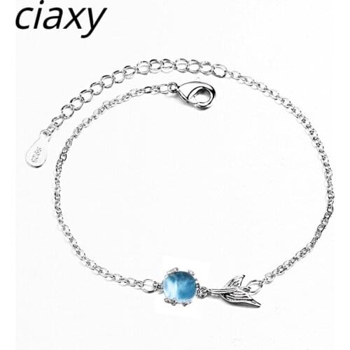 CIAXY 925 Sterling Silver Fishtail Bracelet Adjustable Chain Lovely Blue Foam Bracelets for Women Girlfriend Jewelry Gifts