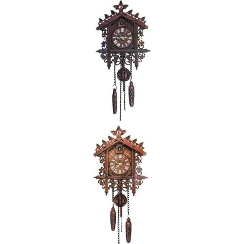 2 Color Antique Wooden Cuckoo Wall Clock with Pendulum for Home Office Hotel Decoration