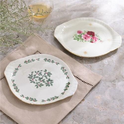 American Ceramic Plates Painted Decorative Binaural Fruit Salad Plate Dining Table Western Steak Dishes Home Kitchen Tableware