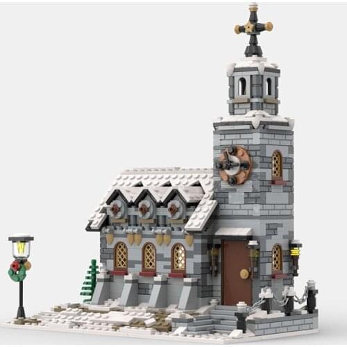 1074 PCS MOC Toys City Street Scene Little Winter Church Construction Building Blocks Modular Architecture Block Model